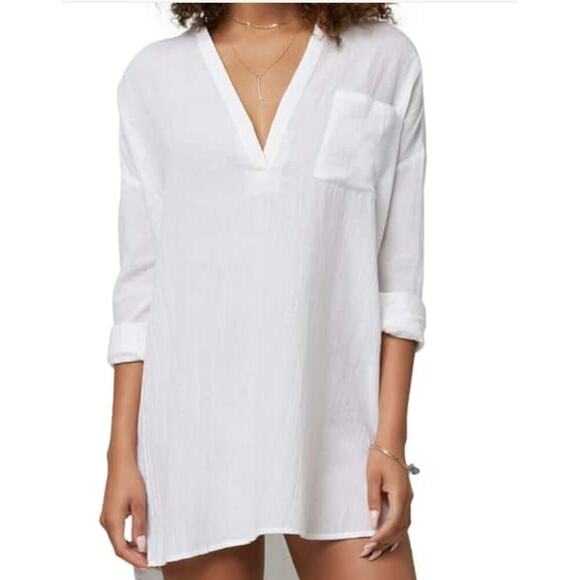 O'Neill Belizin Cover Up Beach Shirt 100% Cotton White Small Long Sleeve NWT - Picture 1 of 10